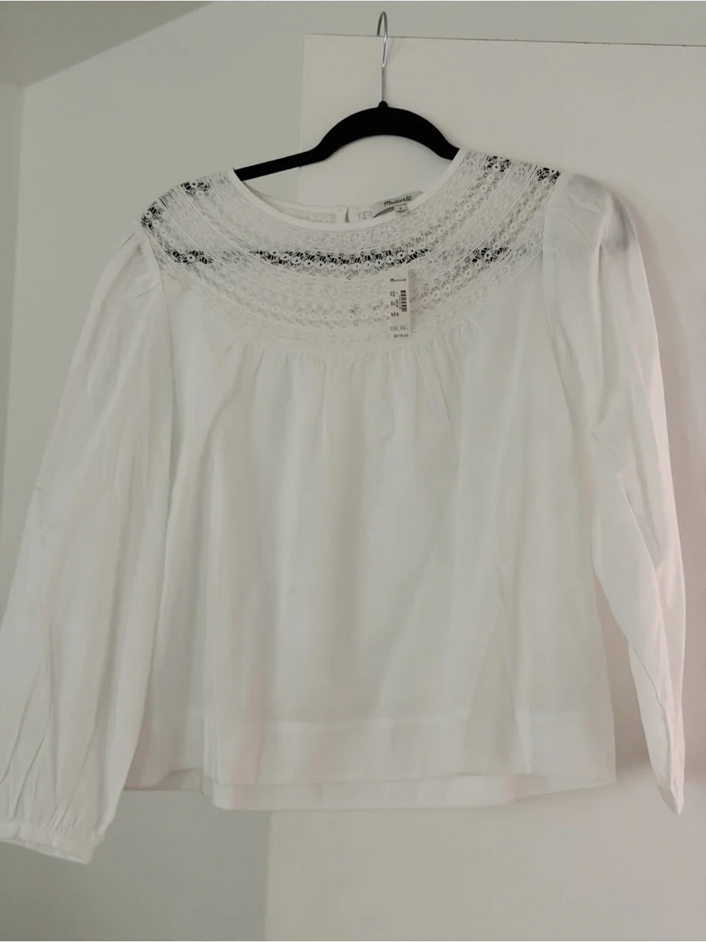 NWT Madewell Lace Inset Blouse Peasant Sleeves 100% Cotton Size Small